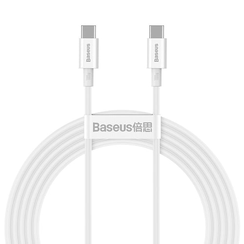 100W USB-C - USB-C kaapeli 2m - Punottu valkoinen (Baseus)
