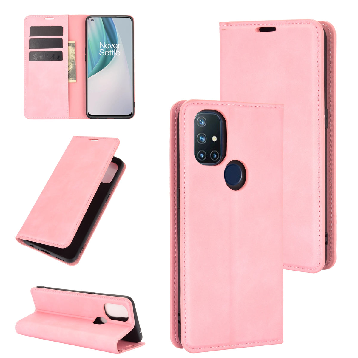 OnePlus Nord N10 Lompakko Suojakotelo Ruusukulta