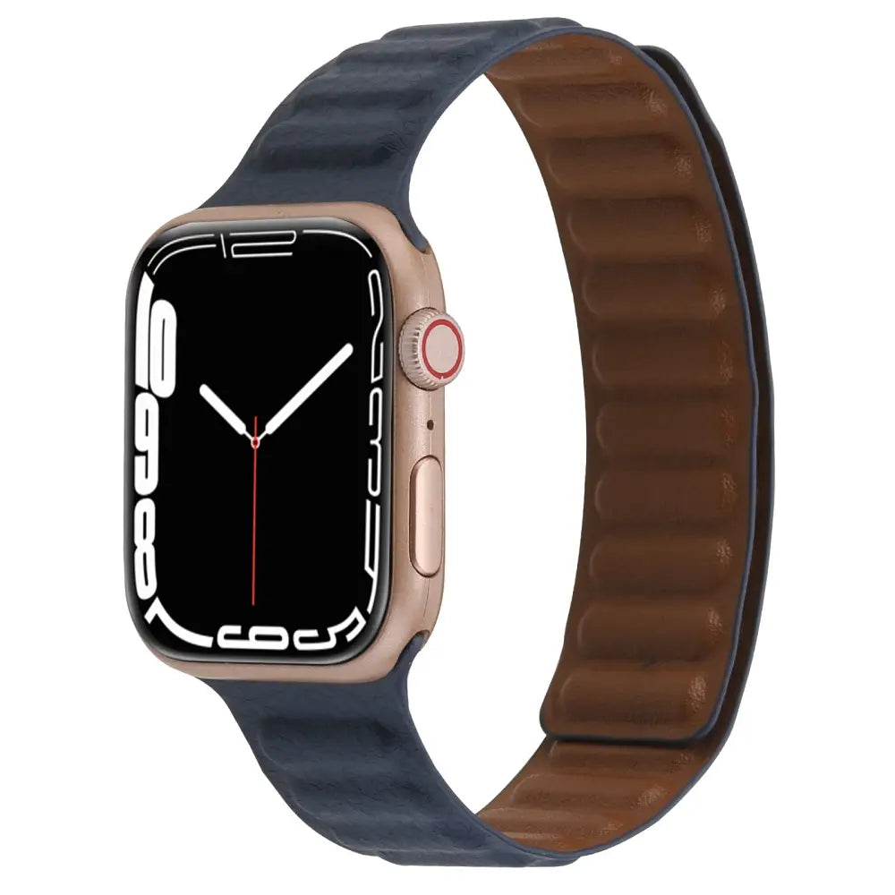 Apple Watch 42 / 44 / 45 mm Magneettinen Nahkaranneke - Tummansininen