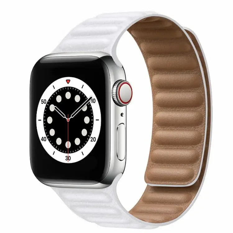 Apple Watch 42 / 44 / 45 mm Magneettinen Nahkaranneke - Valkoinen