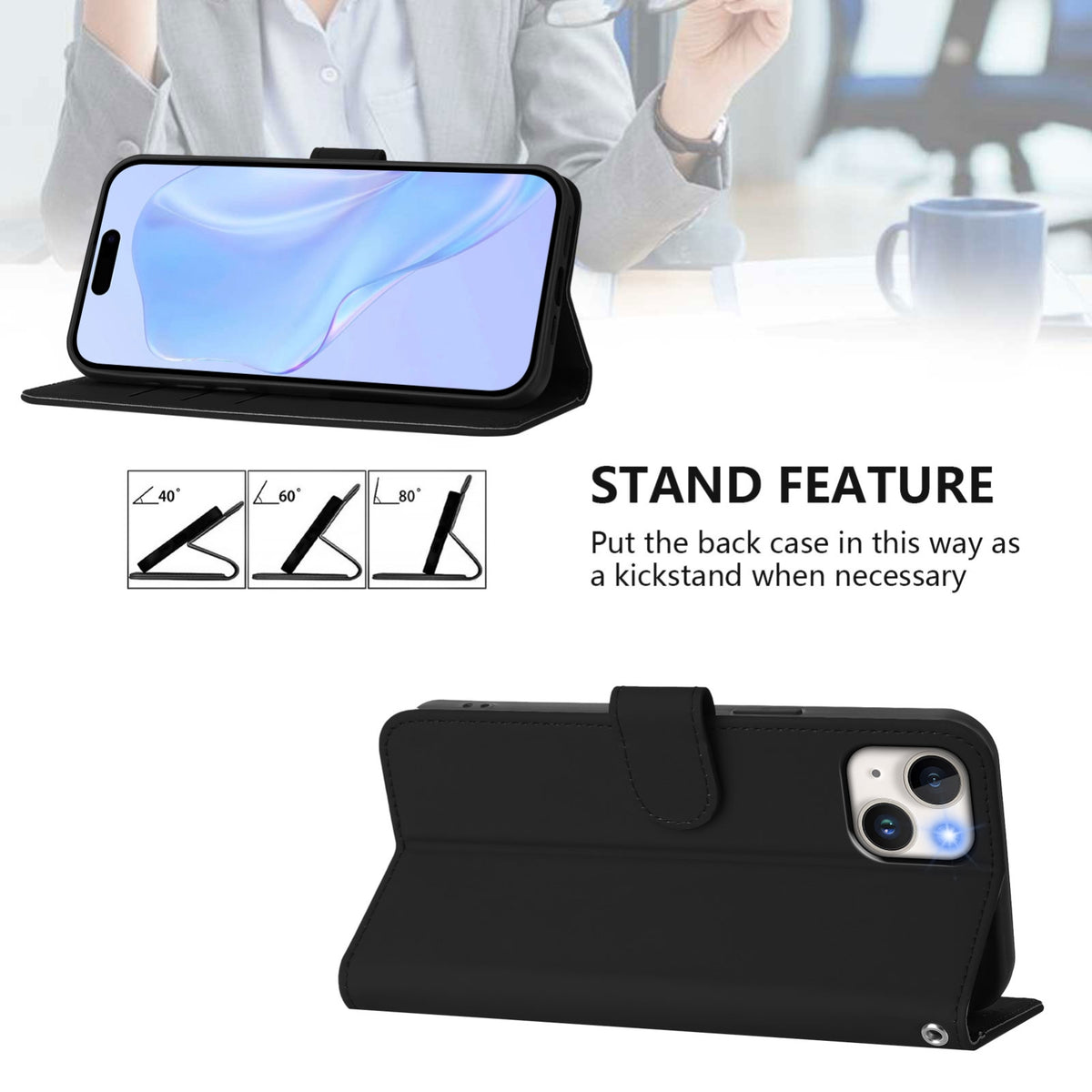 iPhone 14 Plus Unitec Plånboksfodral Svart