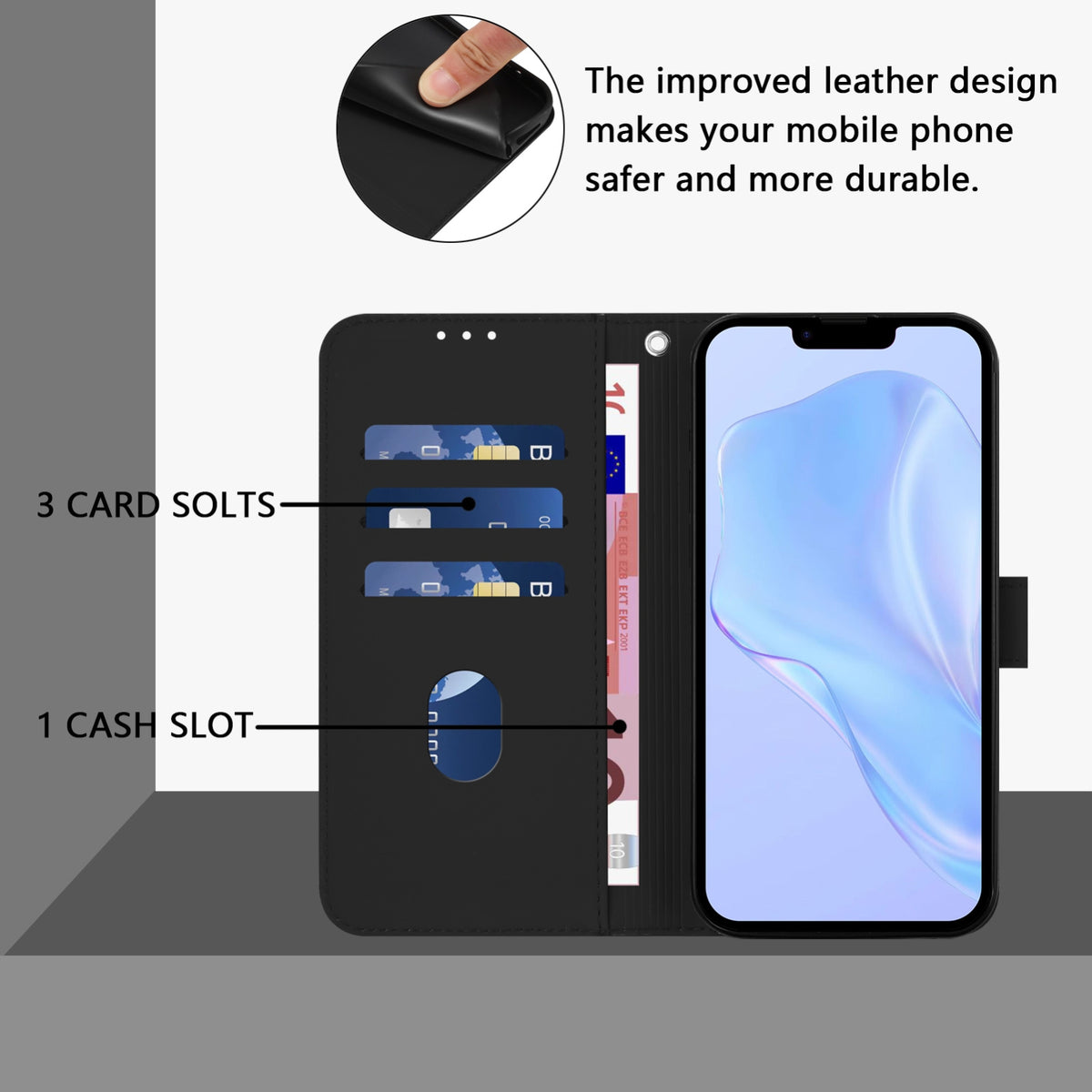 iPhone 14 Plus Unitec Plånboksfodral Svart