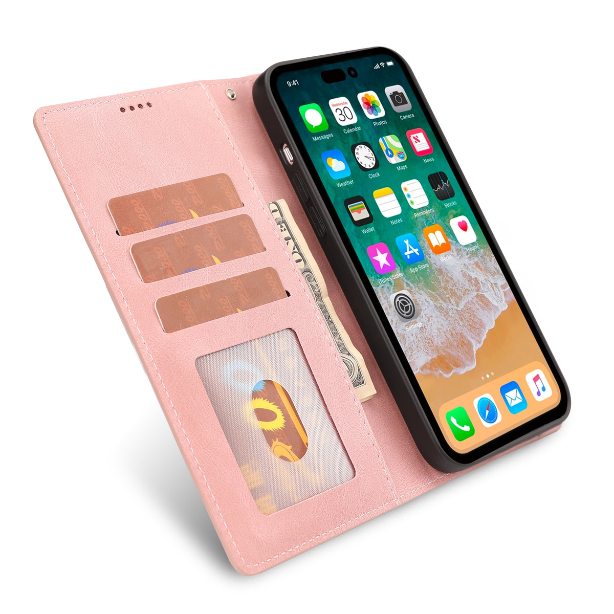 iPhone 14 Pro Lompakko Suojakotelo Ruusukulta