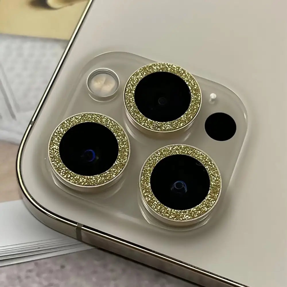 iPhone 13 Pro / iPhone 13 Pro Max Kameran panssarilasi Glitter - Kulta (3kpl)