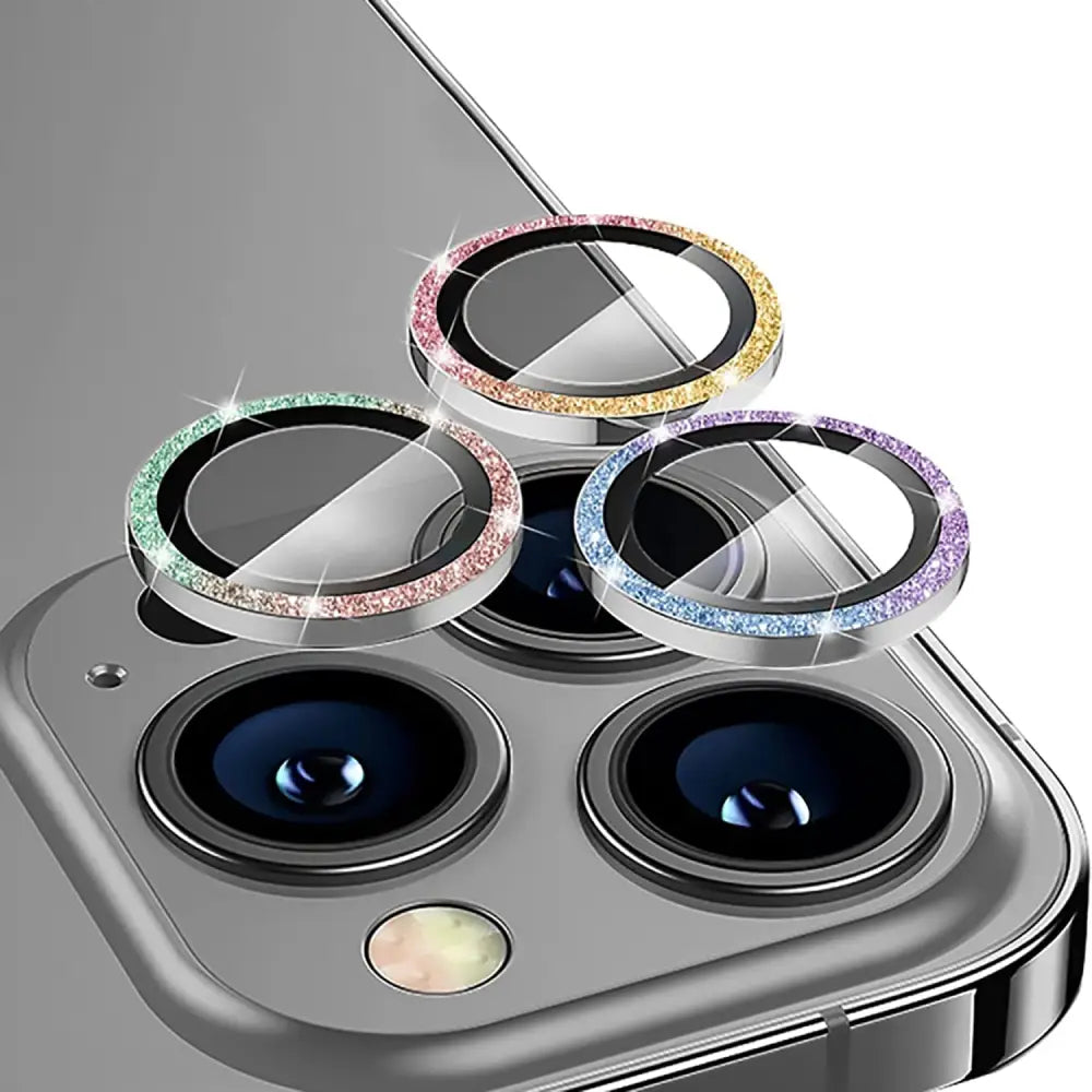 iPhone 13 Pro / iPhone 13 Pro Max Kameran panssarilasi Glitter - Sateenkaari (3kpl)