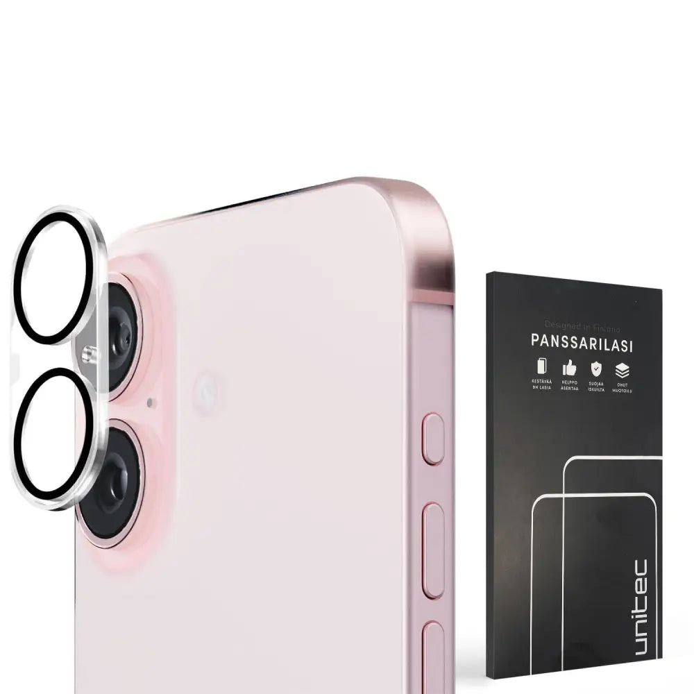 Vaaleanpunainen älypuhelimen kameransuojaa iPhone 16 Plus panssarilasi takakameralle