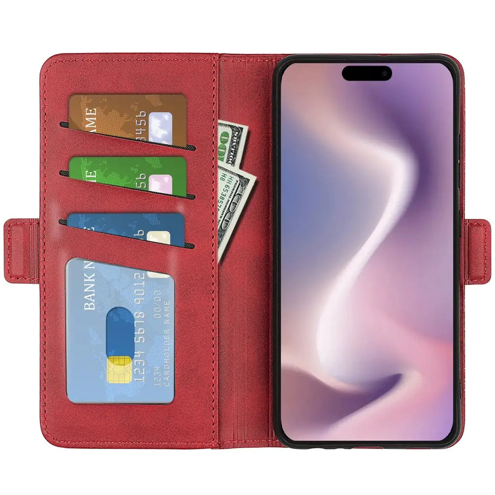 Punainen lompakko suojakotelo iPhone 16 Pro Max, kortti- ja käteislokero