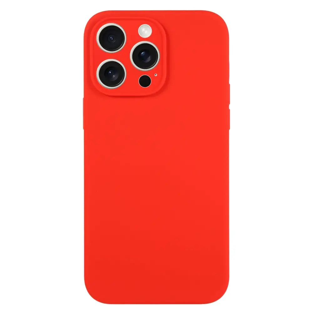 Punainen silikonikuori iPhone 16 Pro Max, kamera-aukoilla varustettu, suojaa tehokkaasti