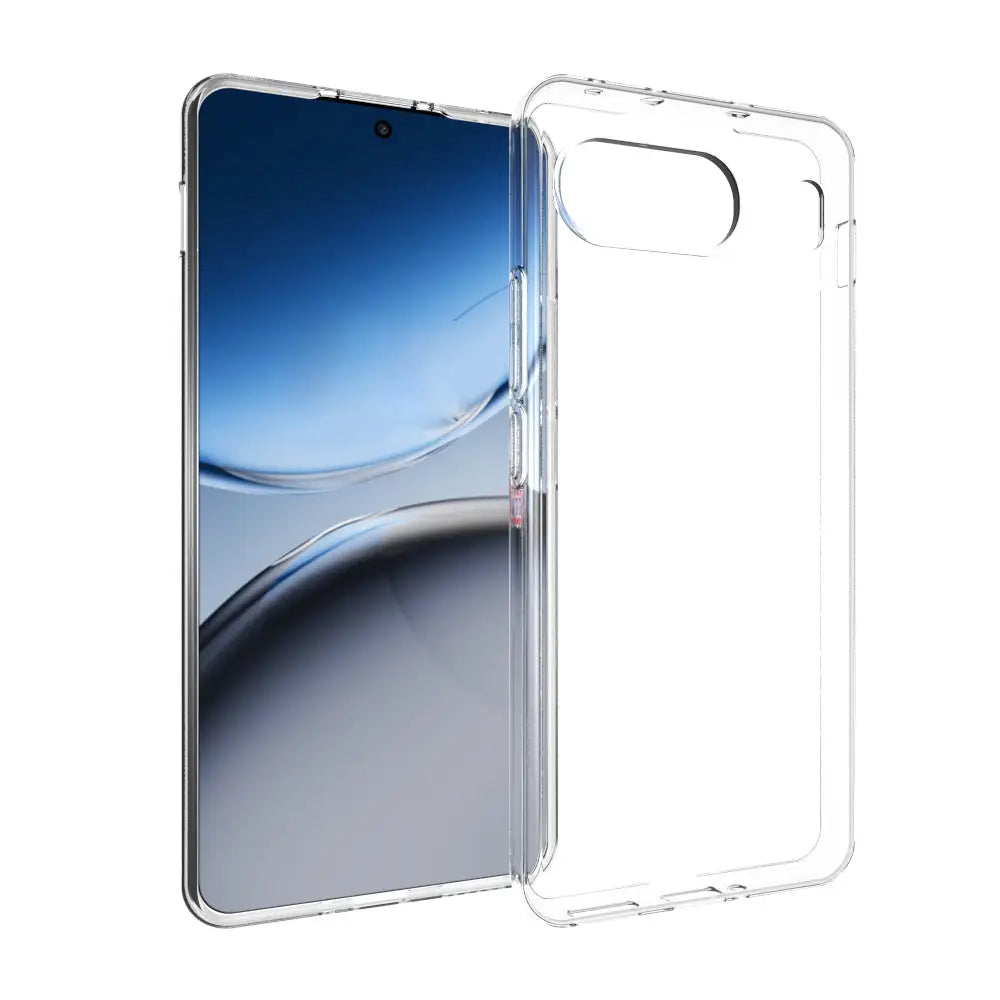 Selkeä suojakuori OnePlus Nord -älypuhelimelle, kaareva näyttö näkyvissä