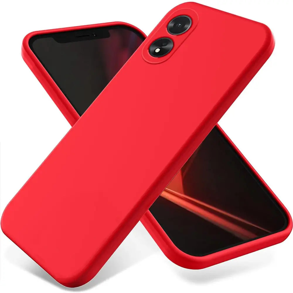 Punainen silikonisuoja Oppo A18/A38 täydellisesti puhelimen kameralle