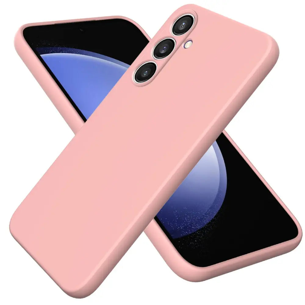 Vaaleanpunainen silikoni suojakuori Samsung Galaxy S24 FE 5G kolmoiskameraleikkauksilla